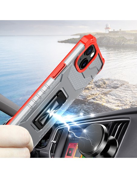 Crystal Ring Case šarvuotas hibridinis korpuso dangtelis + magnetinis laikiklis iPhone 13 mini raudonas