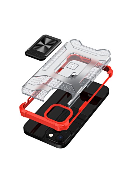 Crystal Ring Case šarvuotas hibridinis korpuso dangtelis + magnetinis laikiklis iPhone 13 mini raudonas