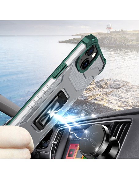 Crystal Ring Case šarvuotas hibridinis korpuso dangtelis + magnetinis laikiklis iPhone 13 mini žalias