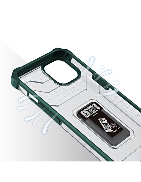 Crystal Ring Case šarvuotas hibridinis korpuso dangtelis + magnetinis laikiklis iPhone 13 mini žalias