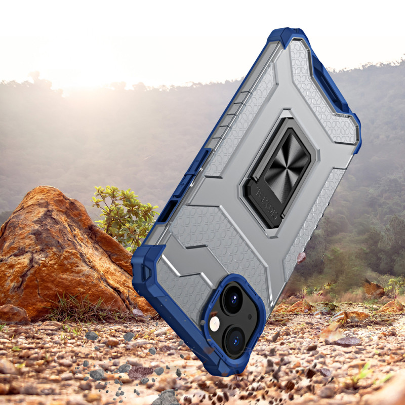 Crystal Ring Case šarvuotas hibridinis korpuso dangtelis + magnetinis laikiklis iPhone 13 mini mėlynas