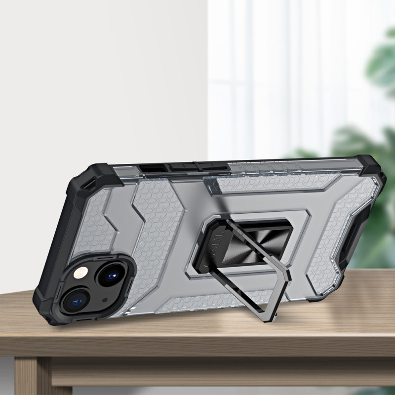 Crystal Ring Case šarvuotas hibridinis korpuso dangtelis + magnetinis laikiklis iPhone 13 juodas