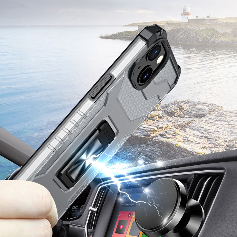 Crystal Ring Case šarvuotas hibridinis korpuso dangtelis + magnetinis laikiklis iPhone 13 juodas