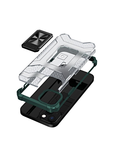 Crystal Ring Case šarvuotas hibridinis korpuso dangtelis + magnetinis laikiklis iPhone 13 žalias