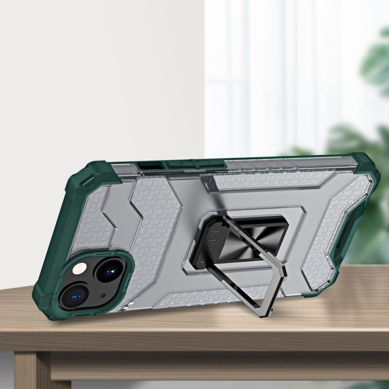 Crystal Ring Case šarvuotas hibridinis korpuso dangtelis + magnetinis laikiklis iPhone 13 žalias