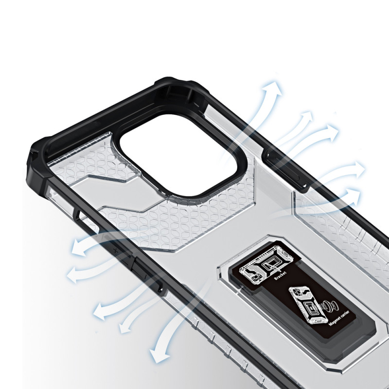 Crystal Ring Case šarvuotas hibridinis korpuso dangtelis + magnetinis laikiklis iPhone 13 Pro juodas