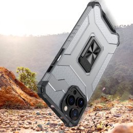Crystal Ring Case šarvuotas hibridinis korpuso dangtelis + magnetinis laikiklis iPhone 13 Pro raudonas