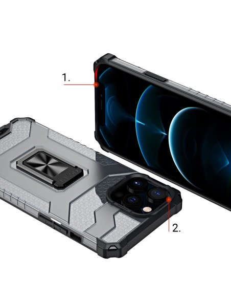 Crystal Ring Case šarvuotas hibridinis korpuso dangtelis + magnetinis laikiklis iPhone 13 Pro mėlynas