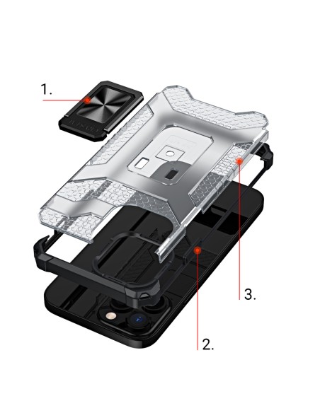 Crystal Ring Case šarvuotas hibridinis korpuso dangtelis + magnetinis laikiklis iPhone 13 Pro Max raudonas