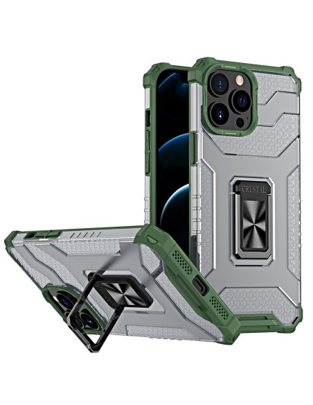 Crystal Ring Case šarvuotas hibridinis korpuso dangtelis + magnetinis laikiklis iPhone 13 Pro Max žalias