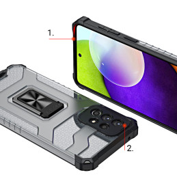 Crystal Ring Case šarvuotas hibridinis korpuso dangtelis + magnetinis laikiklis Samsung Galaxy A72 4G juodas
