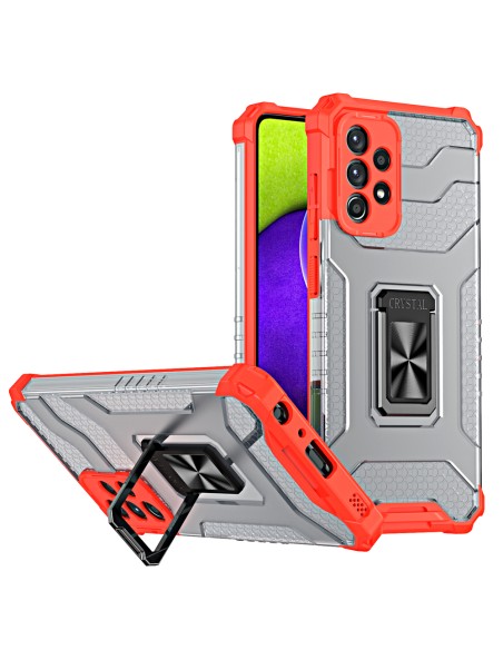 Crystal Ring Case šarvuotas hibridinis korpuso dangtelis + magnetinis laikiklis Samsung Galaxy A72 4G raudonas