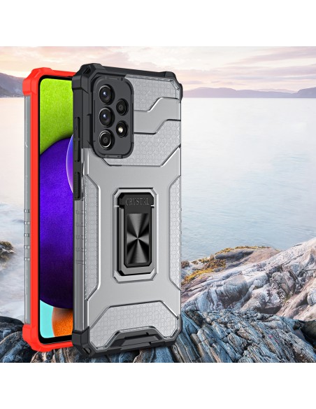 Crystal Ring Case šarvuotas hibridinis korpuso dangtelis + magnetinis laikiklis Samsung Galaxy A72 4G raudonas