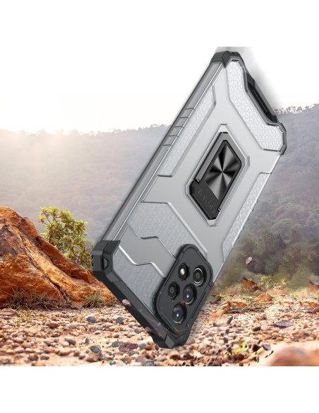 Crystal Ring Case šarvuotas hibridinis korpuso dangtelis + magnetinis laikiklis Samsung Galaxy A72 4G raudonas