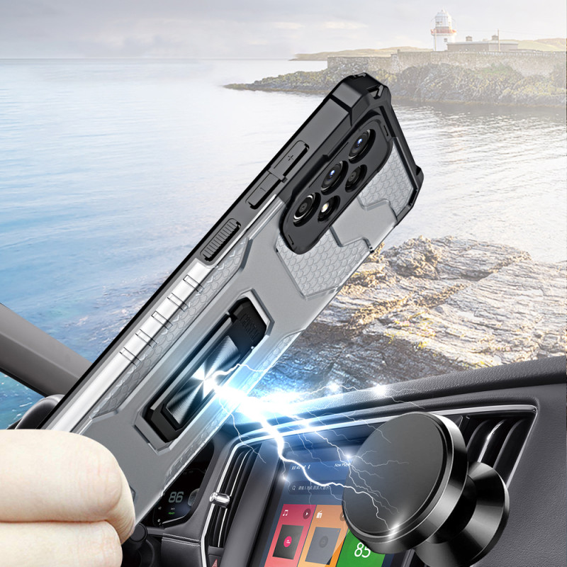 Crystal Ring Case šarvuotas hibridinis korpuso dangtelis + magnetinis laikiklis Samsung Galaxy A72 4G raudonas