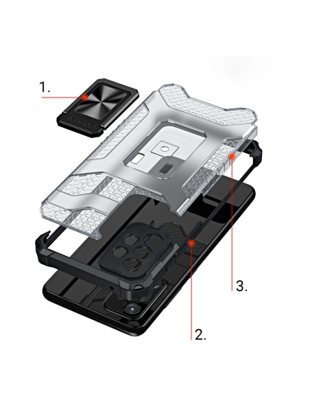 Crystal Ring Case šarvuotas hibridinis korpuso dangtelis + magnetinis laikiklis Samsung Galaxy A72 4G raudonas