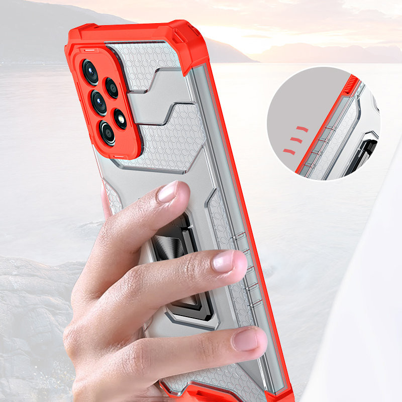 Crystal Ring Case šarvuotas hibridinis korpuso dangtelis + magnetinis laikiklis Samsung Galaxy A72 4G raudonas