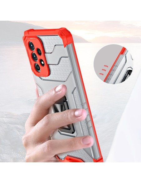 Crystal Ring Case šarvuotas hibridinis korpuso dangtelis + magnetinis laikiklis Samsung Galaxy A72 4G raudonas