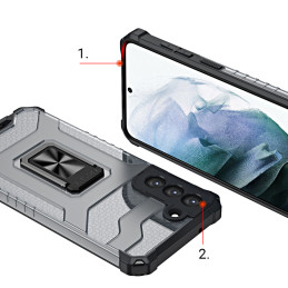 Crystal Ring Case šarvuotas hibridinis korpuso dangtelis + magnetinis laikiklis Samsung Galaxy S21+ 5G (S21 Plus 5G) rau...