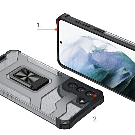 Crystal Ring Case šarvuotas hibridinis korpuso dangtelis + magnetinis laikiklis Samsung Galaxy S21+ 5G (S21 Plus 5G) rau... Crystal Ring Case šarvuotas hibridinis korpuso dangtelis + magnetinis laikiklis Samsung Galaxy S21+ 5G (S21 Plus 5G) rau...