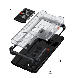 Crystal Ring Case šarvuotas hibridinis korpuso dangtelis + magnetinis laikiklis Samsung Galaxy S21+ 5G (S21 Plus 5G) rau...