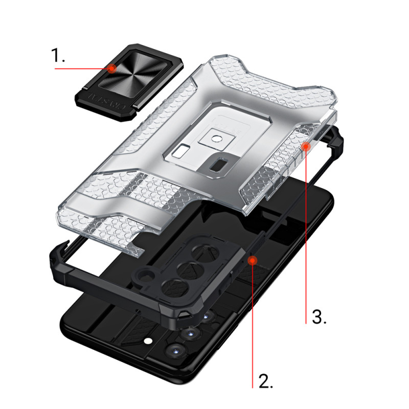 Crystal Ring Case šarvuotas hibridinis korpuso dangtelis + magnetinis laikiklis Samsung Galaxy S21+ 5G (S21 Plus 5G) rau...