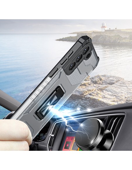 Crystal Ring Case šarvuotas hibridinis korpuso dangtelis + magnetinis laikiklis Samsung Galaxy S21+ 5G (S21 Plus 5G) mėl...