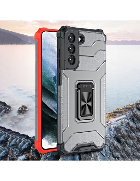 Crystal Ring Case šarvuotas hibridinis korpuso dangtelis + magnetinis laikiklis Samsung Galaxy S21+ 5G (S21 Plus 5G) mėl...