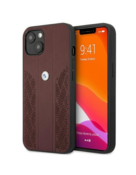 BMW Leather Curve Perforate dėklas iPhone 13 - raudonas BMW Leather Curve Perforate dėklas iPhone 13 - raudonas