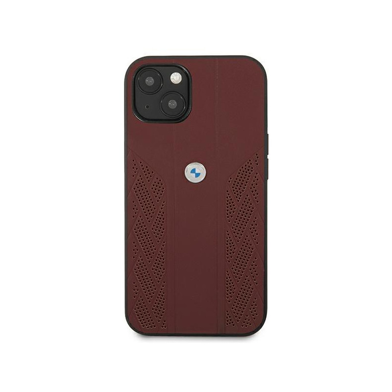BMW Leather Curve Perforate dėklas iPhone 13 - raudonas