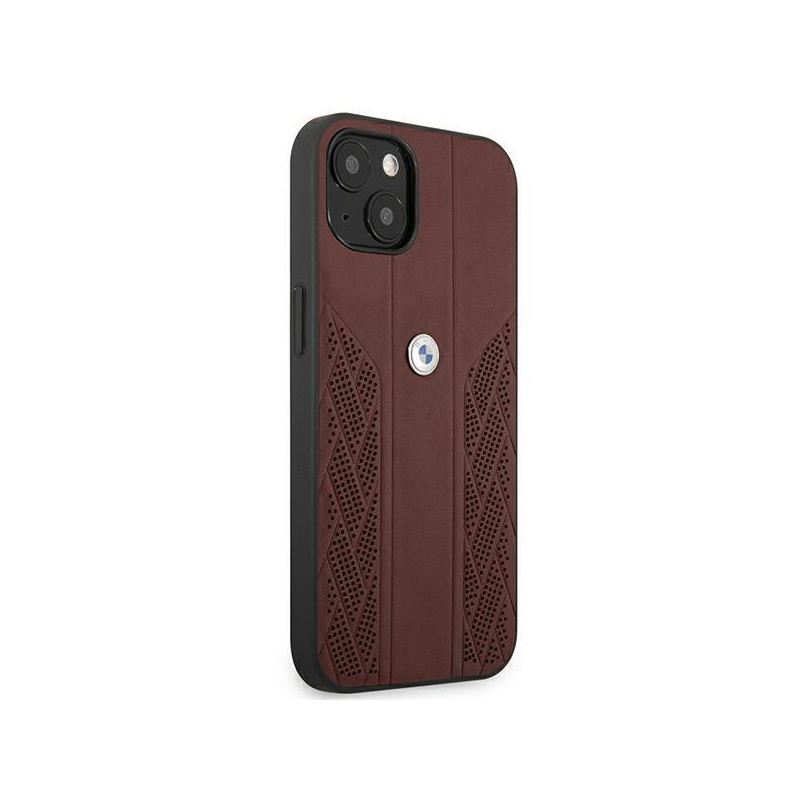 BMW Leather Curve Perforate dėklas iPhone 13 - raudonas
