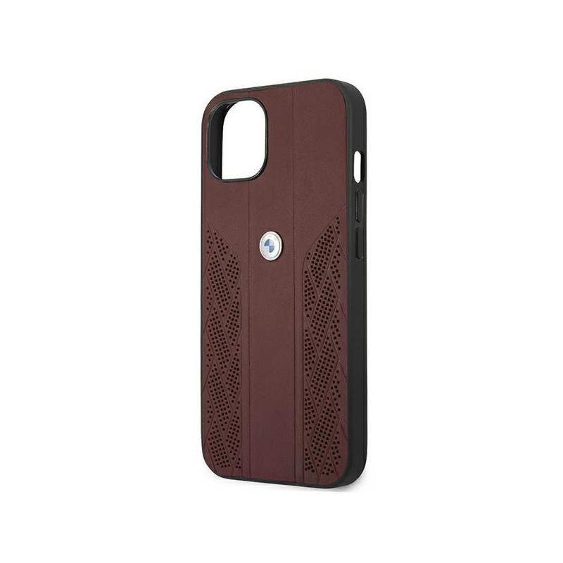 BMW Leather Curve Perforate dėklas iPhone 13 - raudonas