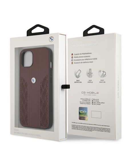 BMW Leather Curve Perforate dėklas iPhone 13 - raudonas BMW Leather Curve Perforate dėklas iPhone 13 - raudonas