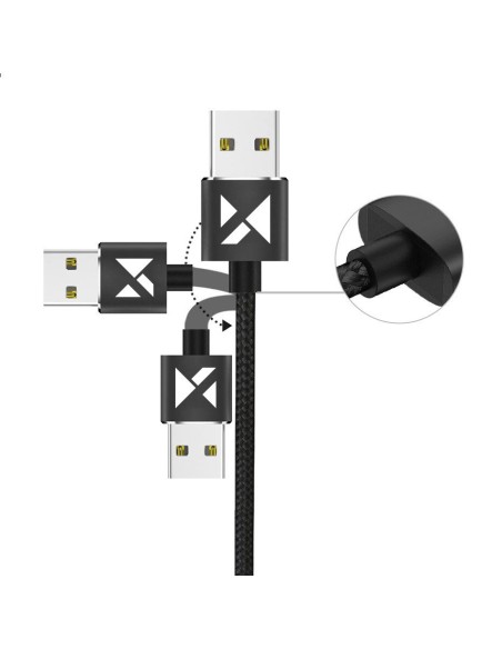 Magnetinis kabelis USB microUSB USB-C Iphone Lightning 2.4A 1m su LED juodu