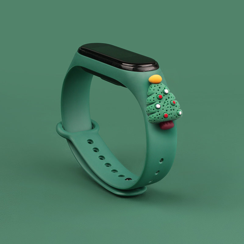 Kalėdinė apyrankė, skirta „Xiaomi Mi Band 4“ / „Mi Band 3“, kalėdinė silikoninė apyrankė tamsiai žalia (Kalėdų eglutė 2)