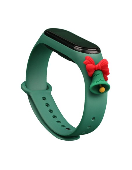 Kalėdinė apyrankė, skirta Xiaomi Mi Band 4 / Mi Band 3 Kalėdinė silikoninė apyrankė Tamsiai žalia (varpelis)
