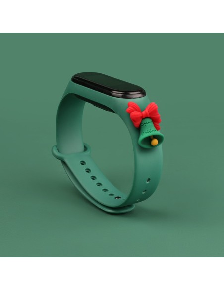 Kalėdinė apyrankė, skirta Xiaomi Mi Band 4 / Mi Band 3 Kalėdinė silikoninė apyrankė Tamsiai žalia (varpelis)
