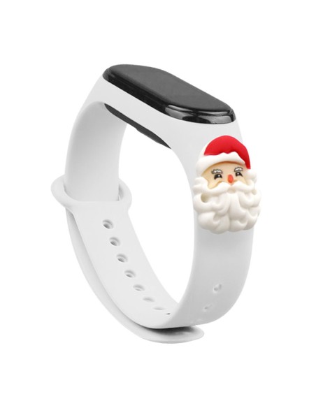 Kalėdinė apyrankė, skirta Xiaomi Mi Band 4 / Mi Band 3 Kalėdinė silikoninė apyrankė balta (Kalėdų Senelis)