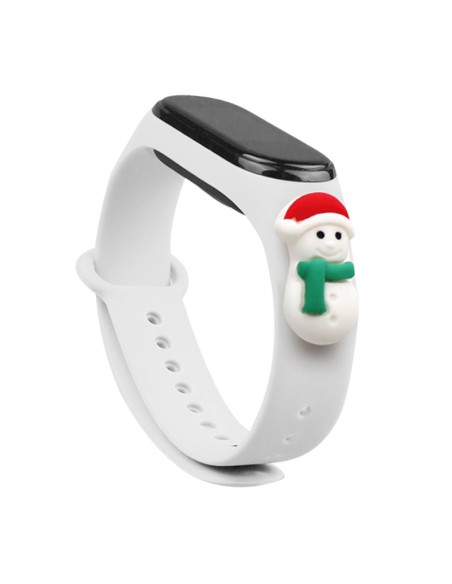 Kalėdinė apyrankė, skirta Xiaomi Mi Band 4 / Mi Band 3 Kalėdų silikoninė apyrankė, balta (Sniego senelis 1)