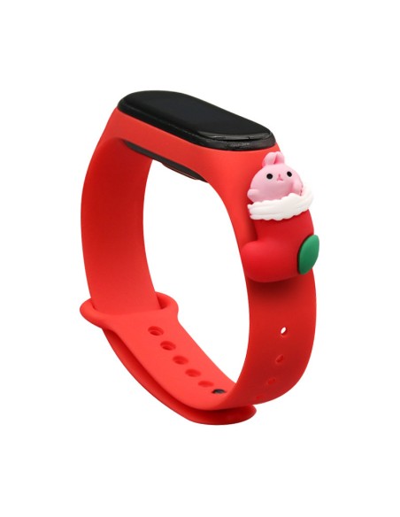 Kalėdinė apyrankė, skirta „Xiaomi Mi Band 4“ / „Mi Band 3“, kalėdinė silikoninė apyrankė, raudona (Kalėdų Senelis 1)