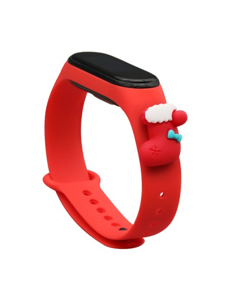 Kalėdinė apyrankė, skirta Xiaomi Mi Band 4 / Mi Band 3 Kalėdų silikoninė apyrankė raudona (kojinė)