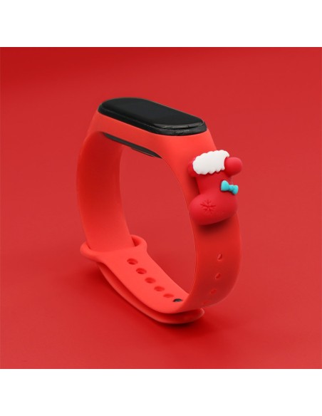 Kalėdinė apyrankė, skirta Xiaomi Mi Band 4 / Mi Band 3 Kalėdų silikoninė apyrankė raudona (kojinė)