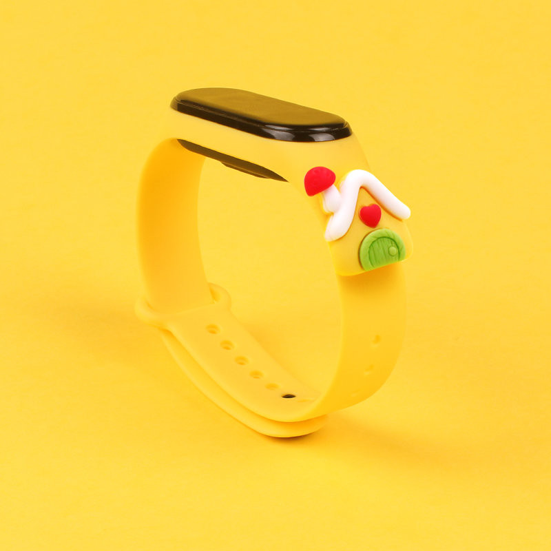 Kalėdinė apyrankė, skirta Xiaomi Mi Band 4 / Mi Band 3 Kalėdinė silikoninė apyrankė, geltona (namas)
