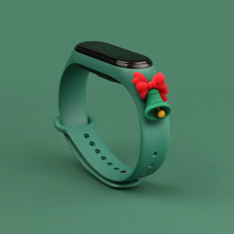 Kalėdinė apyrankė, skirta Xiaomi Mi Band 6 / Mi Band 5 Kalėdinė silikoninė apyrankė Tamsiai žalia (varpelis)