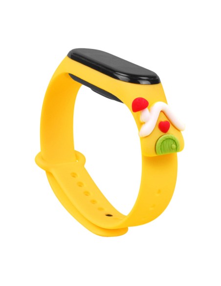 Kalėdinė apyrankė, skirta Xiaomi Mi Band 6 / Mi Band 5 Kalėdinė silikoninė apyrankė, geltona (namas)