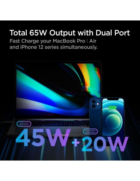 Spigen PowerArc PE2007EU sieninis įkroviklis su 2x USB-C PD 60W QC3.0 - balta