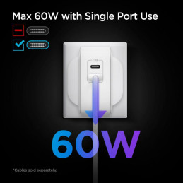 Spigen PowerArc PE2007EU sieninis įkroviklis su 2x USB-C PD 60W QC3.0 - balta