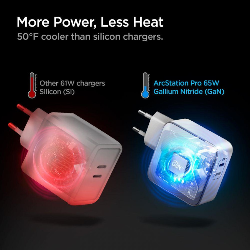 Spigen PowerArc PE2007EU sieninis įkroviklis su 2x USB-C PD 60W QC3.0 - balta