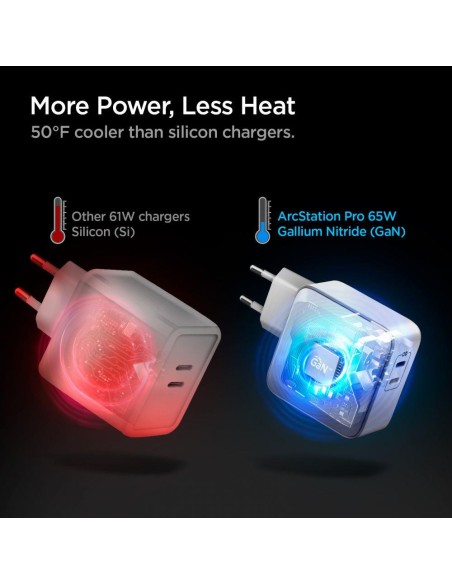 Spigen PowerArc PE2007EU sieninis įkroviklis su 2x USB-C PD 60W QC3.0 - balta