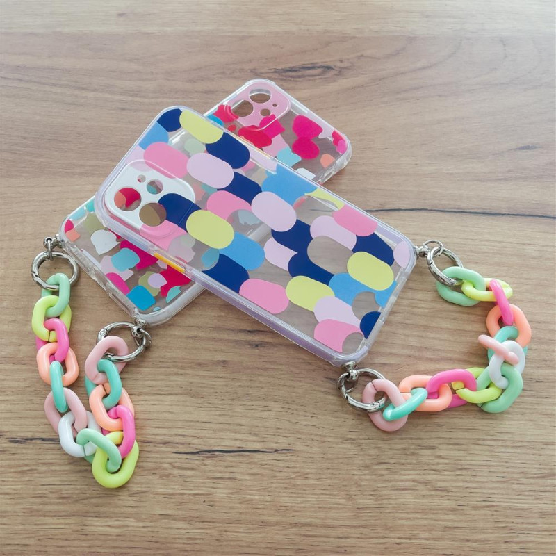 Spalvotas grandinės dėklas Gelinis lankstus dėklas su grandinės pakabuku, skirtas „iPhone 13 Multicolor“ (1)